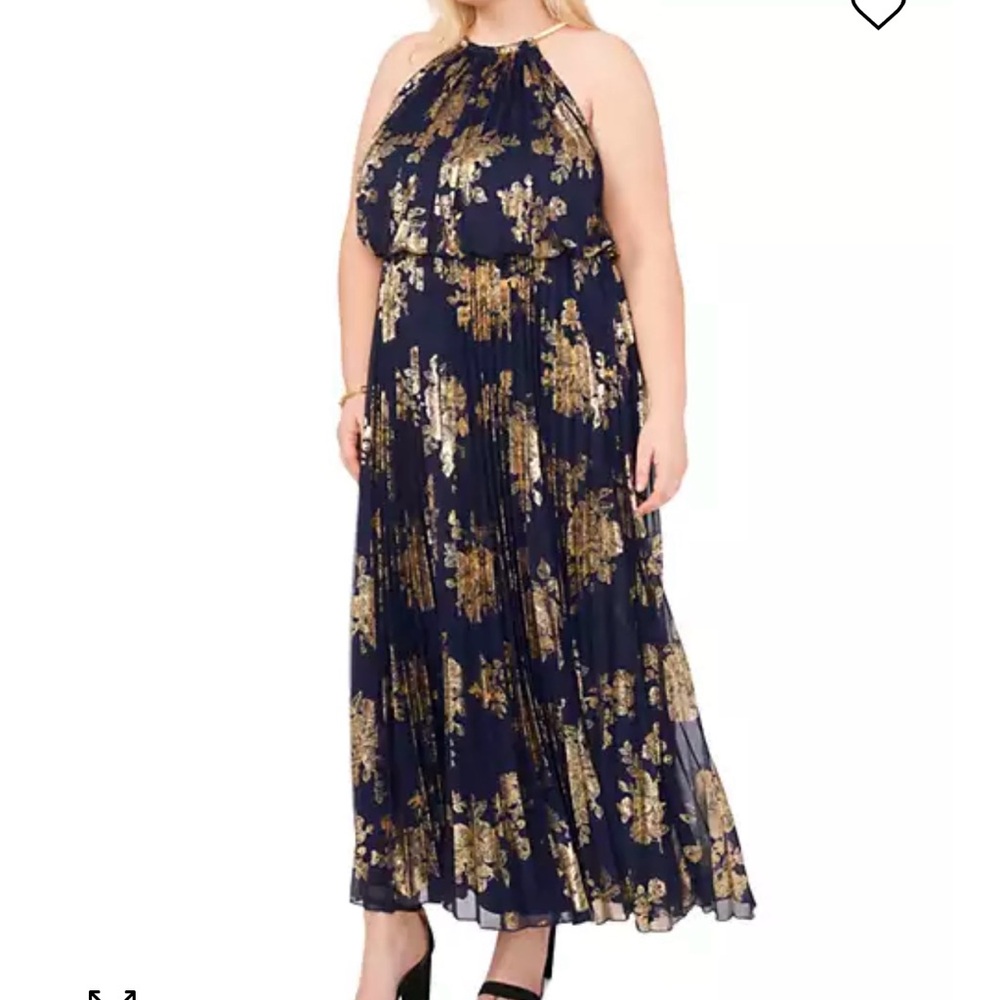 MSK Blue and Gold Halter Maxi Dress for Weddings